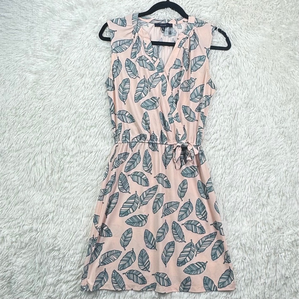 Eclair Pink Tropical Leaf Print Tie Waist Dress XS